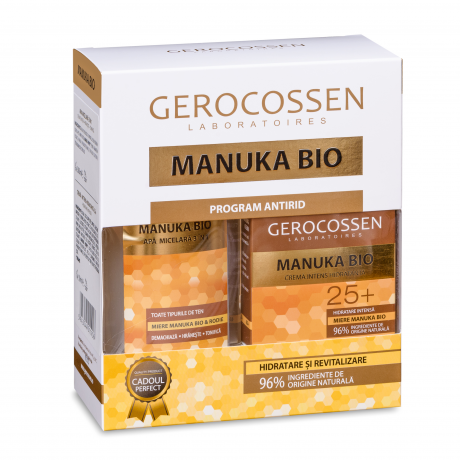 Caseta Cadou Manuka BIO - Crema intens hidratanta (25+) - 50 ml si Apa micelara - 300 ml Gerocossen